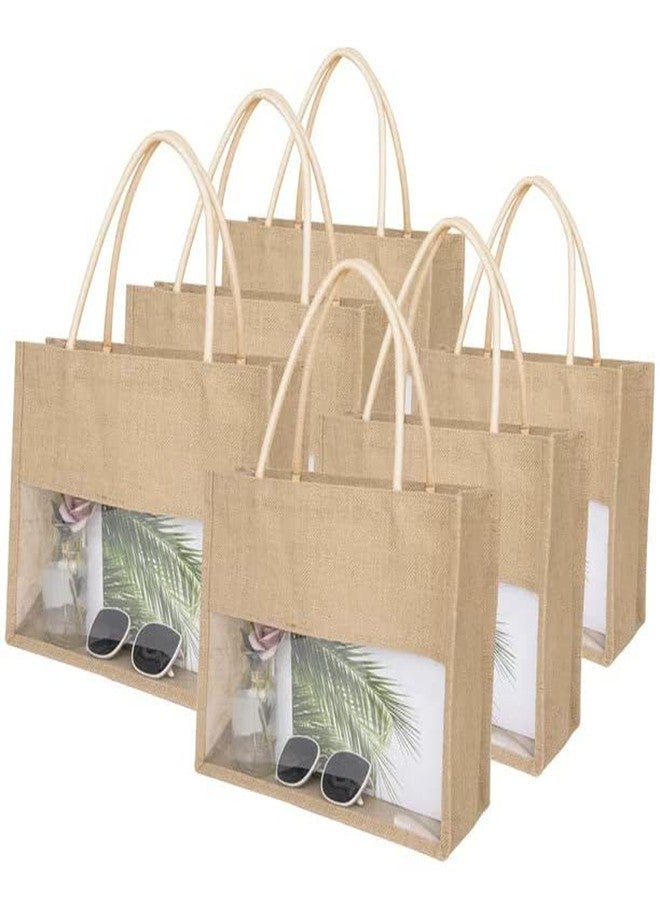Handmakers Jute Transparent Gift Bag - 14x12x5 Inch,Pack of 8 Reusable Ecofriendly Return Gift Bags - Image 1
